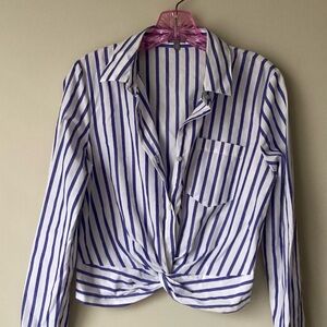 Charlotte Russe Blue And White Striped Blouse With Twist in Front size m